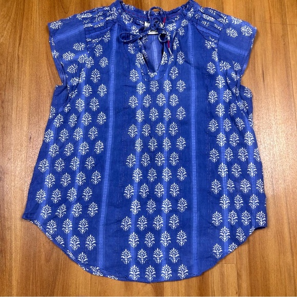 Anthropologie Maeve Blue Flutter Sleeve Tie Front Blouse - Picture 1 of 7